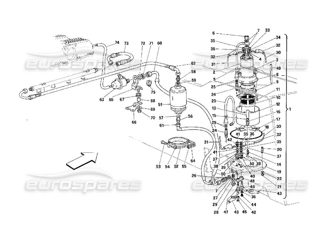 ferrari 348 (2.7 motronic) diagrama de piezas de la bomba de combustible y las tuberías