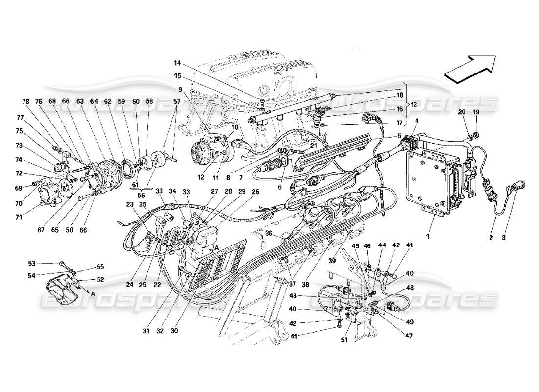 ferrari 348 (2.7 motronic) inyección de aire - diagrama de piezas de encendido