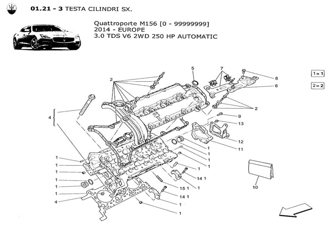 maserati qtp. v6 3.0 tds 250bhp 2014 diagrama de piezas de la culata izquierda