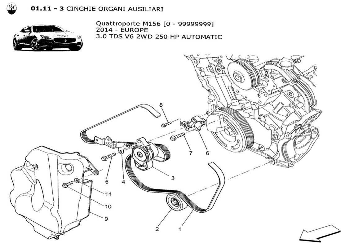 maserati qtp. v6 3.0 tds 250bhp 2014 diagrama de piezas de correas de dispositivos auxiliares