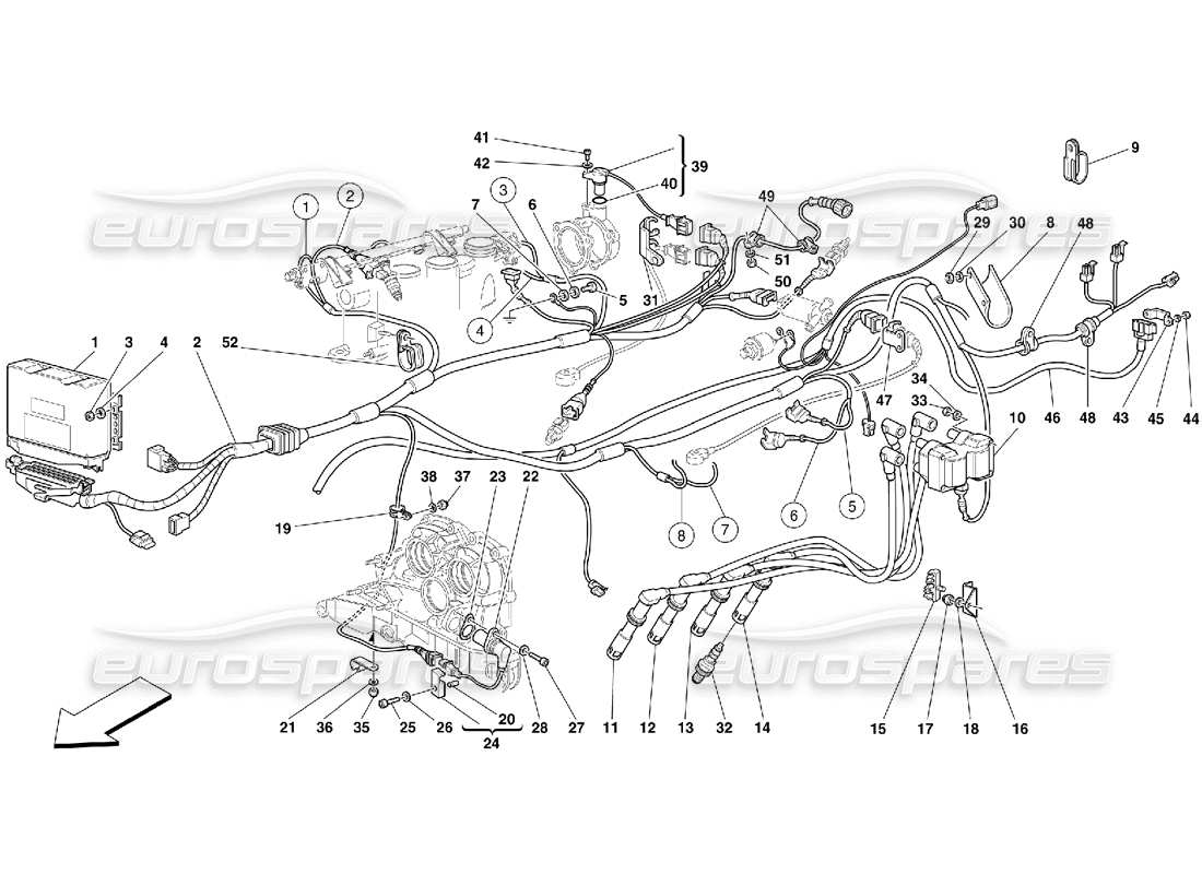ferrari 355 (5.2 motronic) dispositivo de inyección: diagrama de piezas de encendido