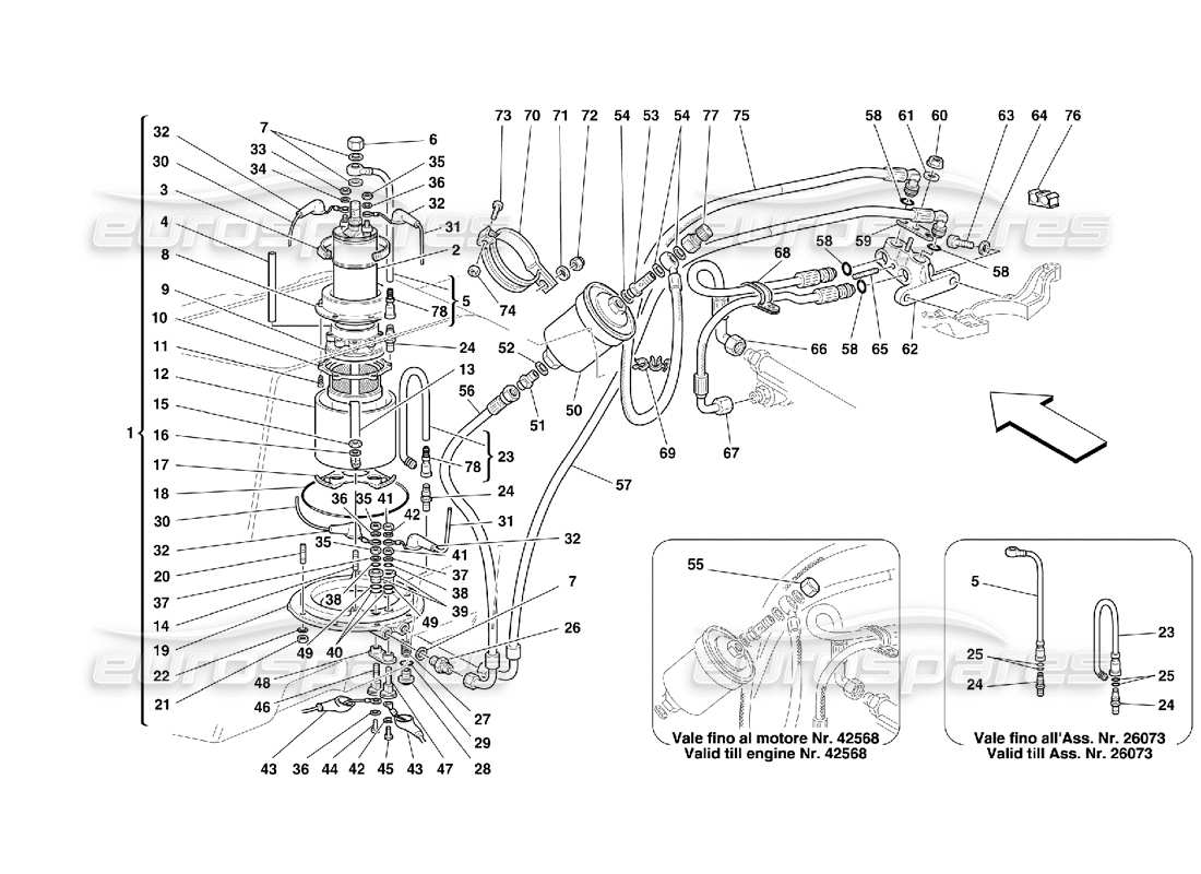 ferrari 355 (5.2 motronic) diagrama de piezas de la bomba de combustible y las tuberías