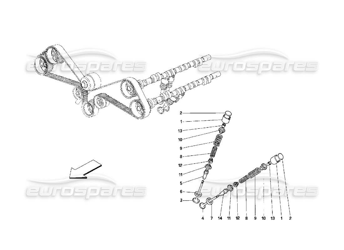 ferrari 348 (2.7 motronic) distribución: diagrama de piezas de los taqués