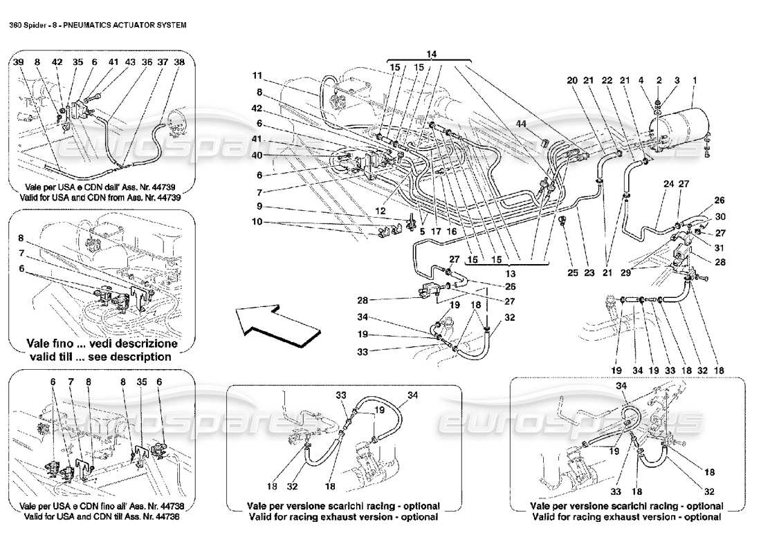 FERRARI 360 SPIDER DIAGRAMA DE PIEZAS DEL SISTEMA DE ACTUADOR NEUMÁTICO ferrari 360 spider diagrama de piezas del sistema de actuador neumático
