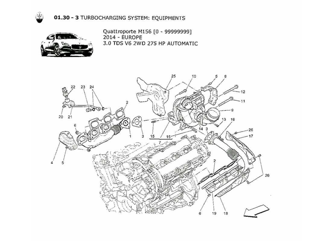 maserati qtp. v6 3.0 tds 275bhp 2014 sistema de turbocargación: equipos diagrama de piezas