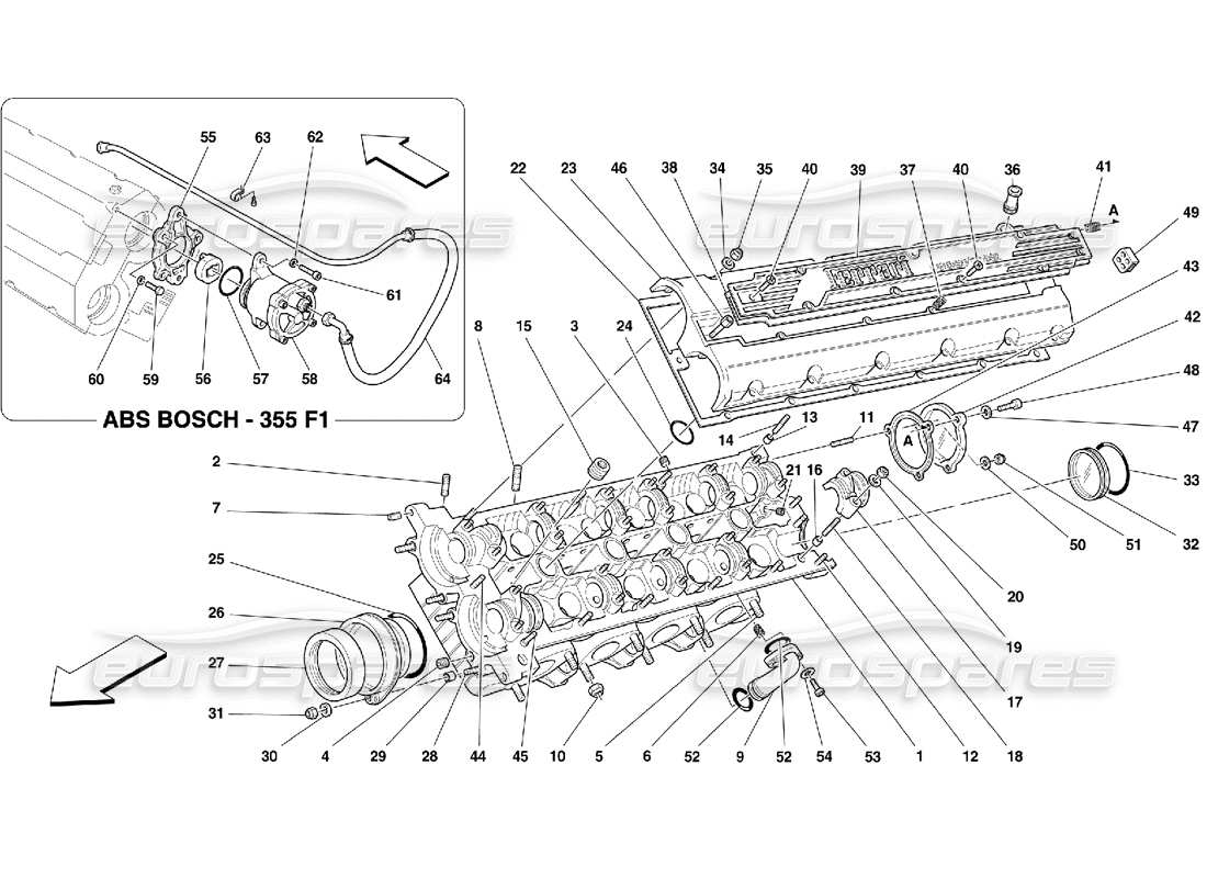 ferrari 355 (5.2 motronic) diagrama de piezas de la culata izquierda