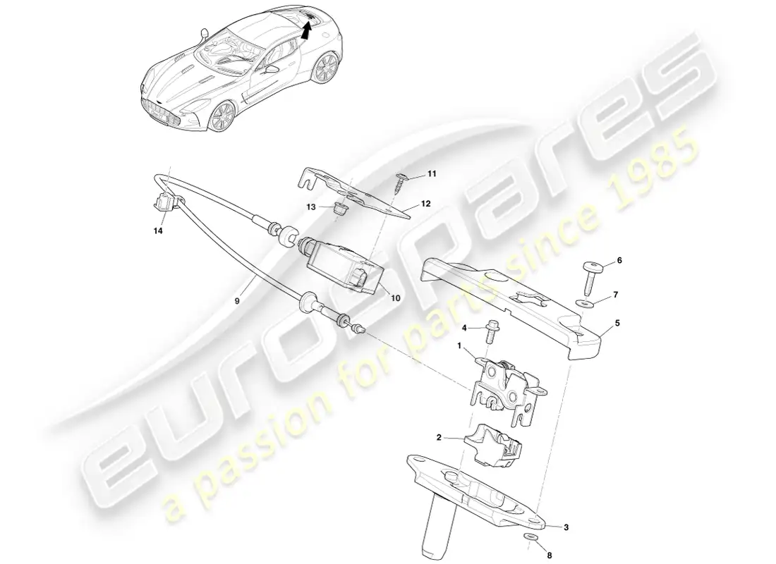 aston martin one-77 (2011) pestillo del parabrisas trasero diagrama de piezas