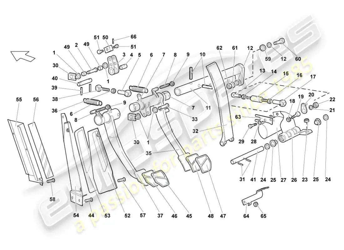 lamborghini lp640 coupe (2007) freno y aceleración. palanca mecanica. diagrama de piezas