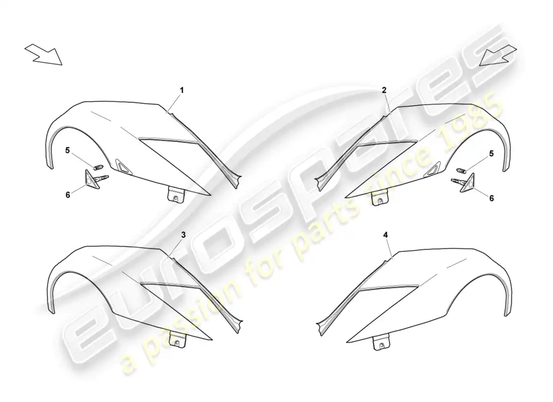lamborghini lp640 coupe (2007) ala delantera diagrama de piezas