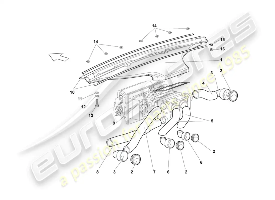 lamborghini reventon roadster conductos de calentadores de aire y de pies, mangueras y ventilaciones de aire diagrama de piezas