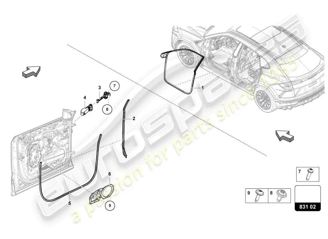 lamborghini urus performante (2023) junta de puerta delantera diagrama de piezas