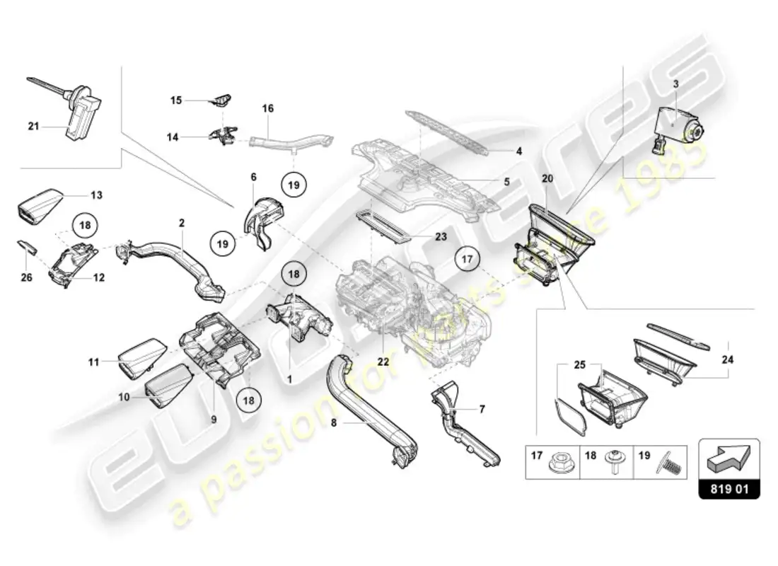 lamborghini sto (2023) salida de aire diagrama de piezas