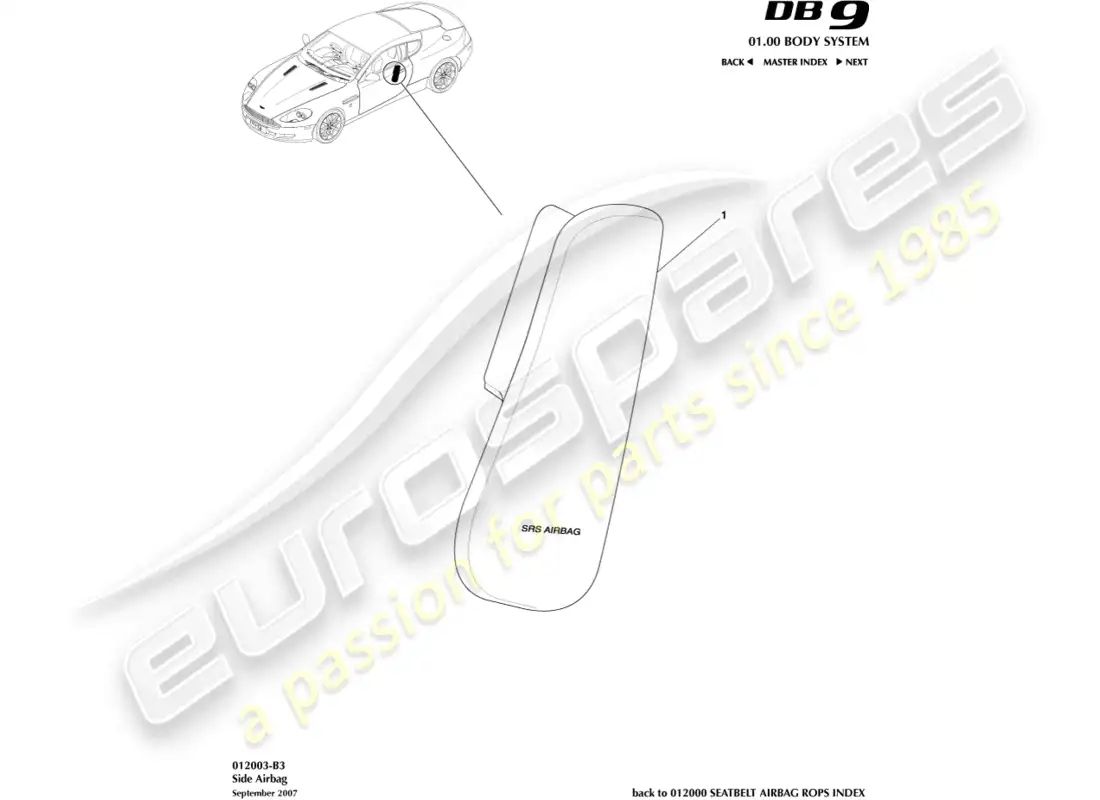 aston martin db9 (2012) bolsa de aire lateral diagrama de piezas