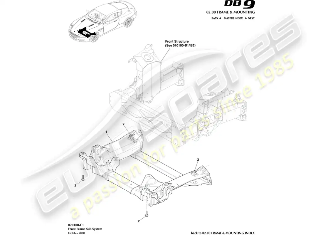 aston martin db9 (2010) subchasis delantero diagrama de piezas