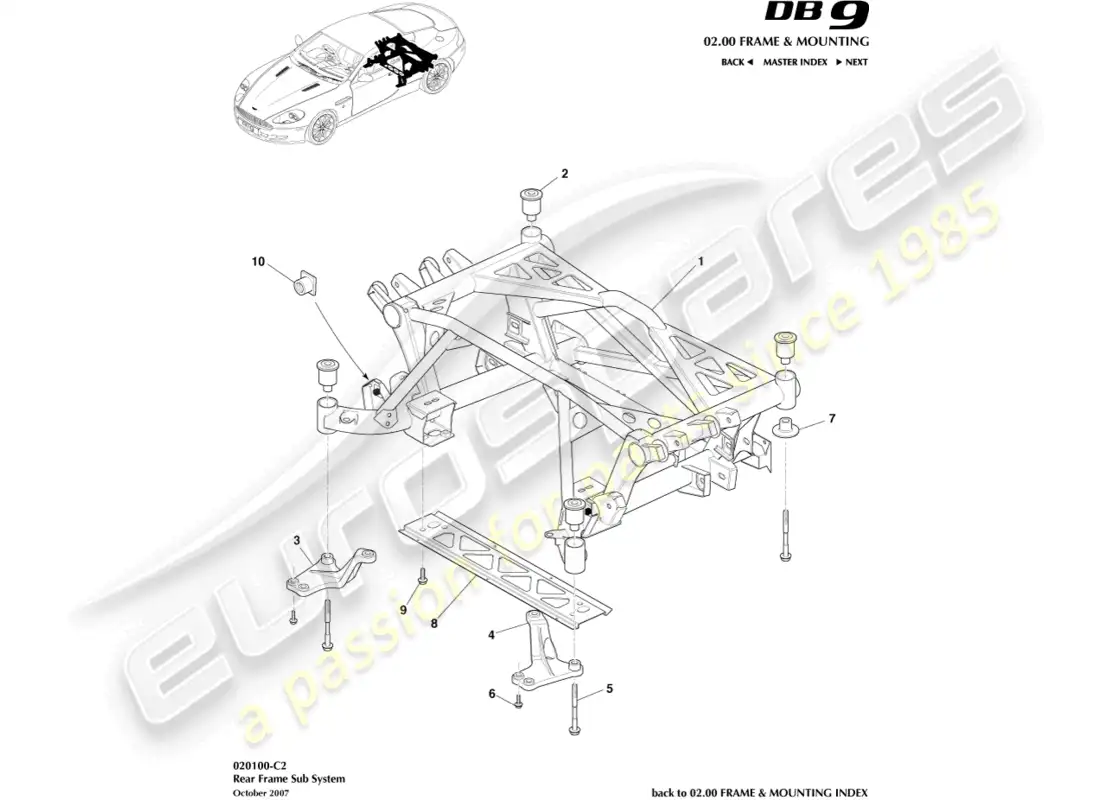 aston martin db9 (2010) subchasis trasero diagrama de piezas