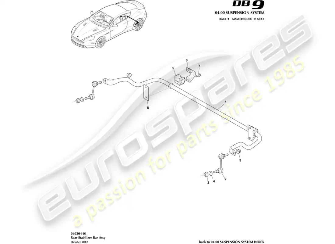 aston martin db9 (2013) diagrama de piezas de la barra estabilizadora trasera