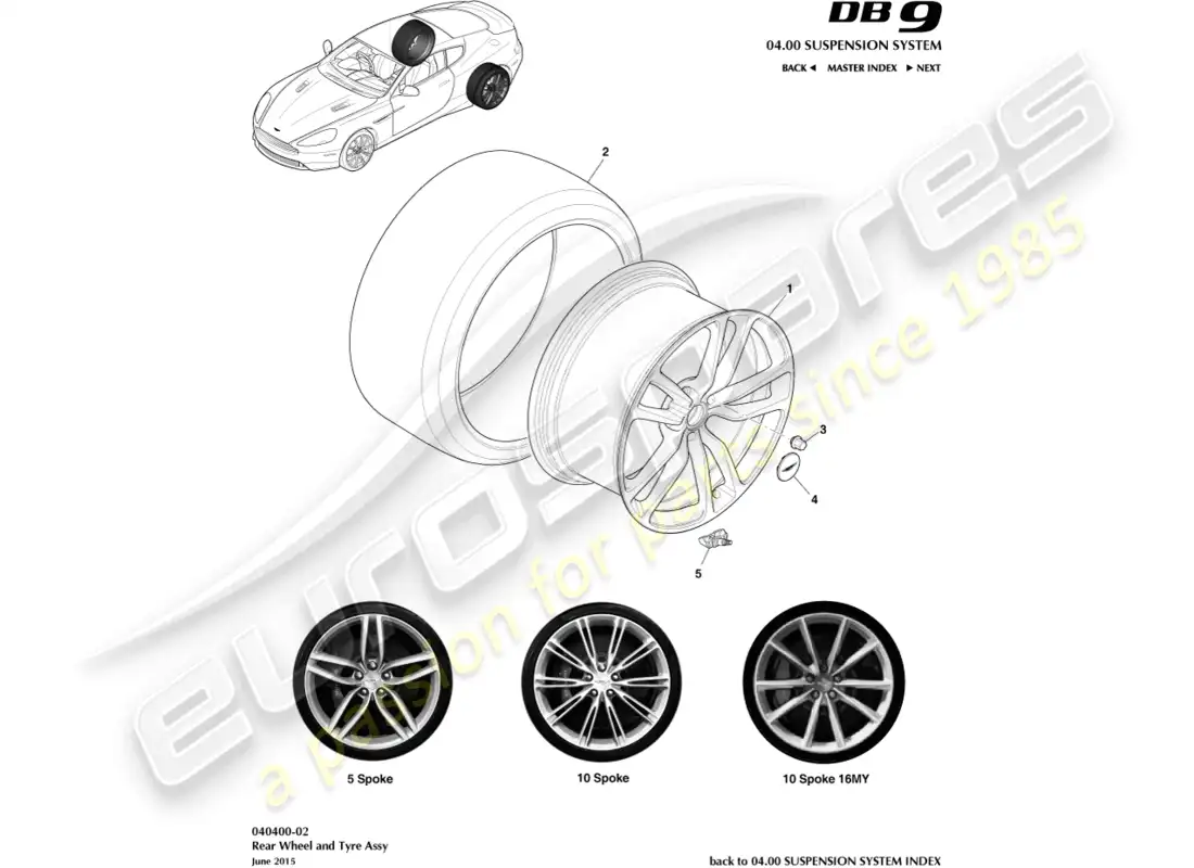 aston martin db9 (2013) ruedas y neumáticos traseros diagrama de piezas