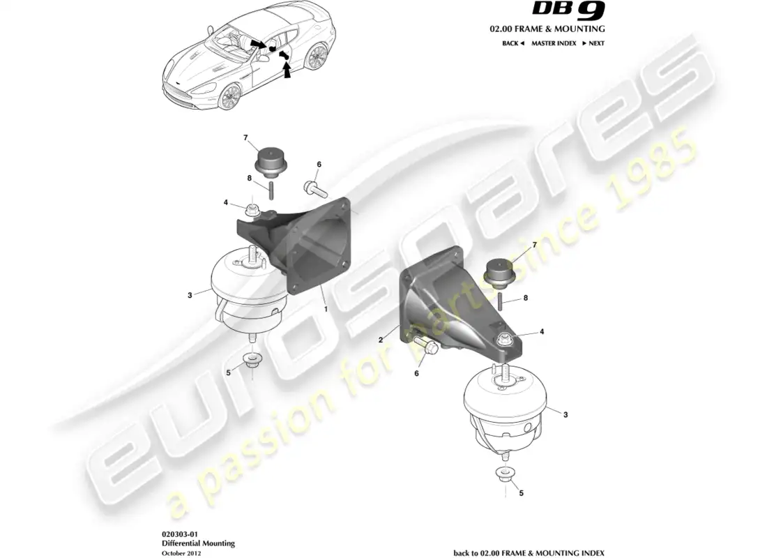 aston martin db9 (2014) montajes del tren motriz diagrama de piezas