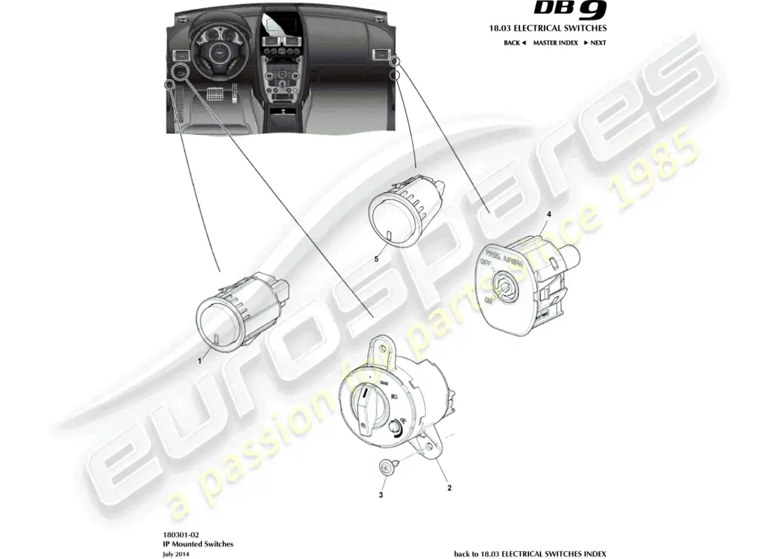 aston martin db9 (2015) conmutadores ip diagrama de piezas