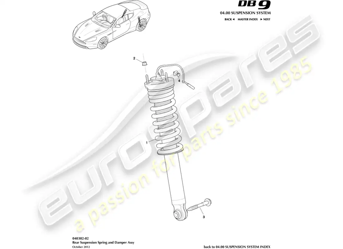 aston martin db9 (2014) muelle trasero y amortiguador diagrama de piezas