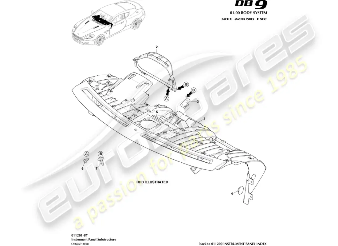 aston martin db9 (2004) subestructura ip diagrama de piezas