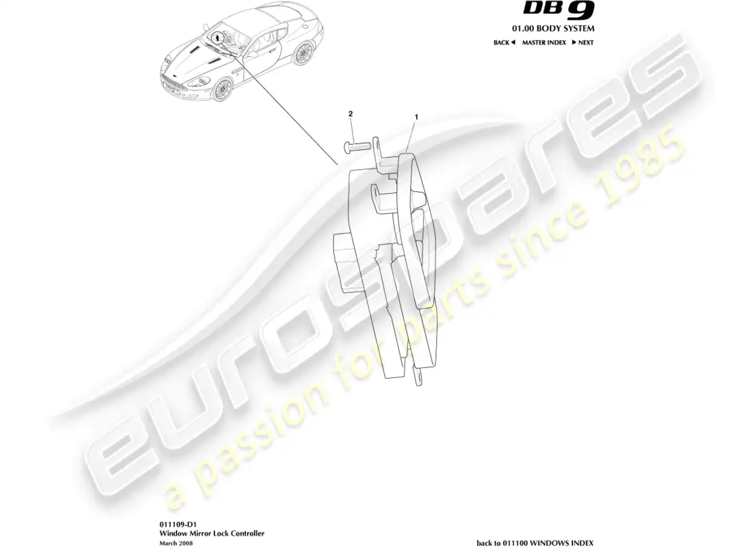 aston martin db9 (2004) controlador de bloqueo de ventana/espejo diagrama de piezas