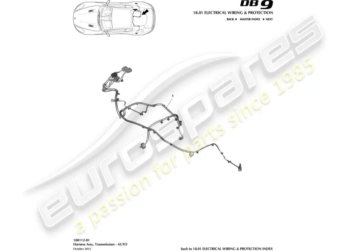 aston martin db9 (2015) arnés de transmisión diagrama de piezas