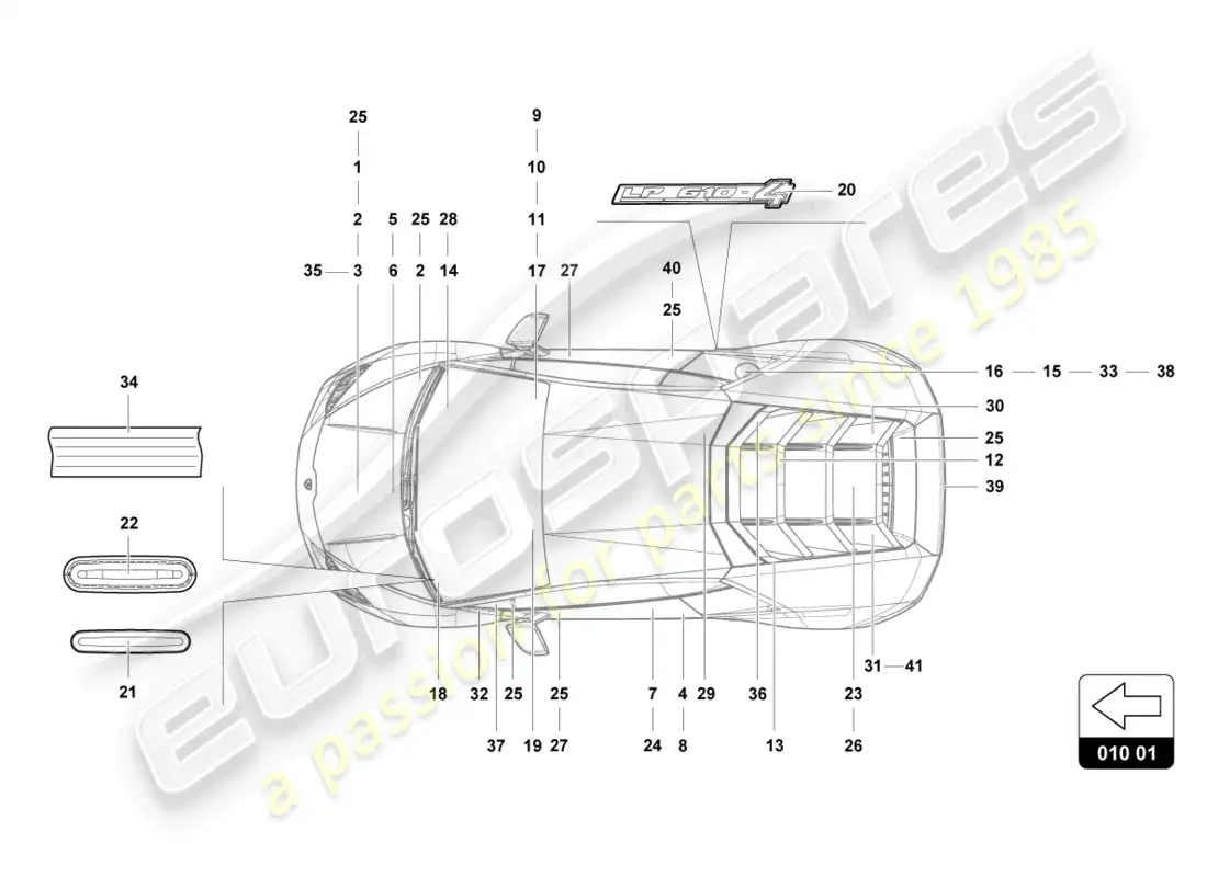 lamborghini tecnica (2023) inscripciones/letras diagrama de piezas