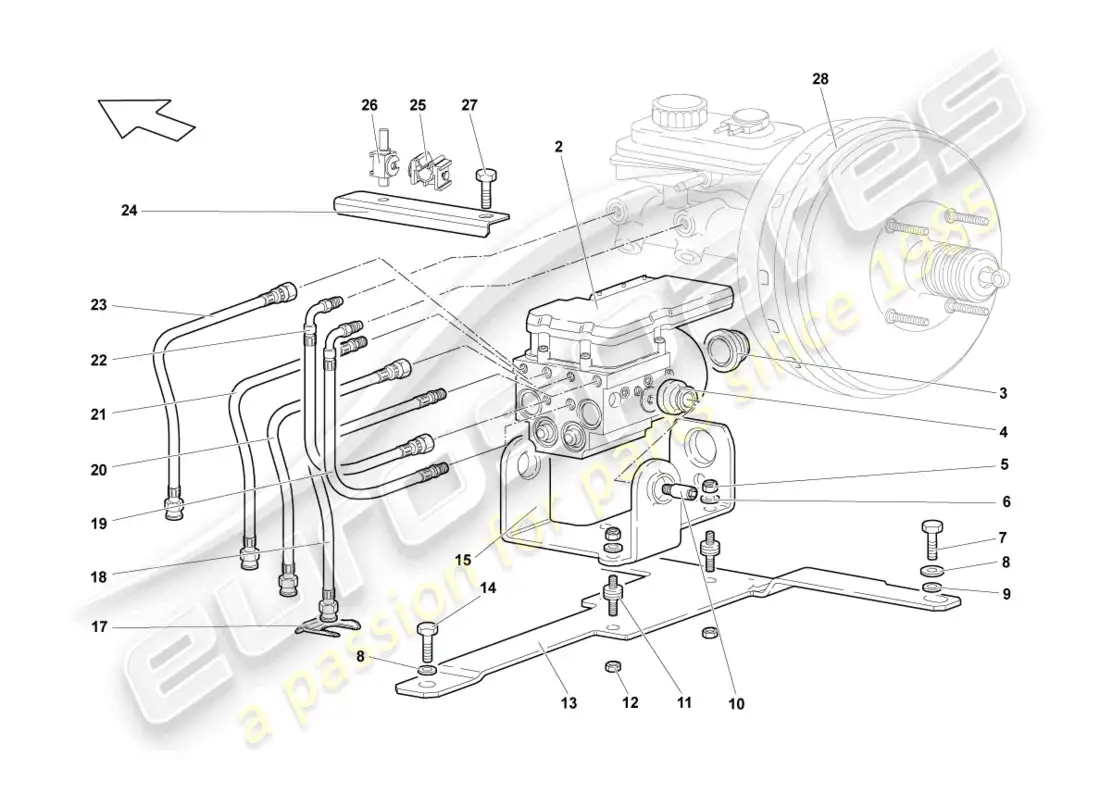 lamborghini lp640 coupe (2007) sistema de freno antibloqueo -abdominales- diagrama de piezas