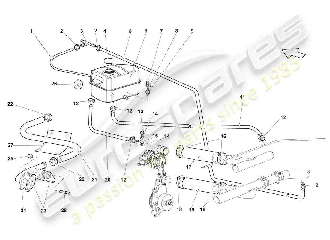 lamborghini lp640 coupe (2007) sistema de enfriamiento del refrigerante diagrama de piezas