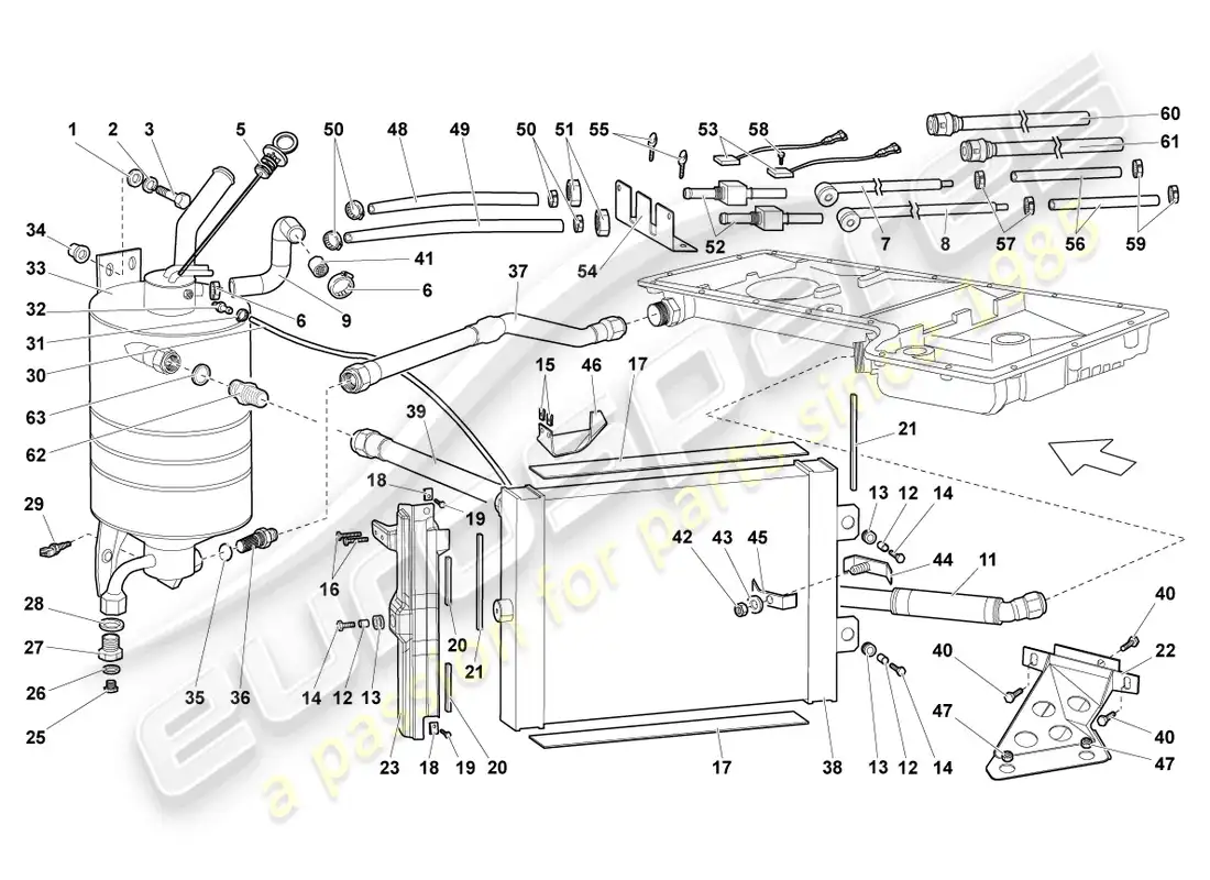 lamborghini lp640 coupe (2008) enfriador de aceite diagrama de piezas