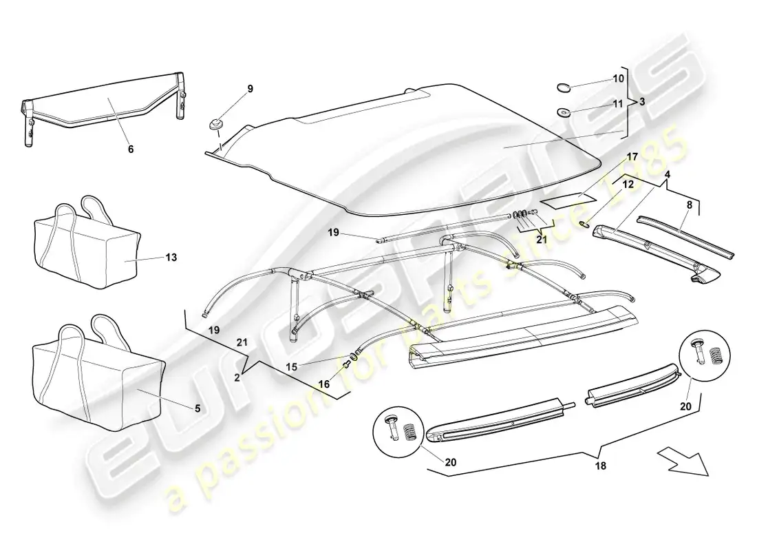 lamborghini reventon roadster cubierta - superior diagrama de piezas
