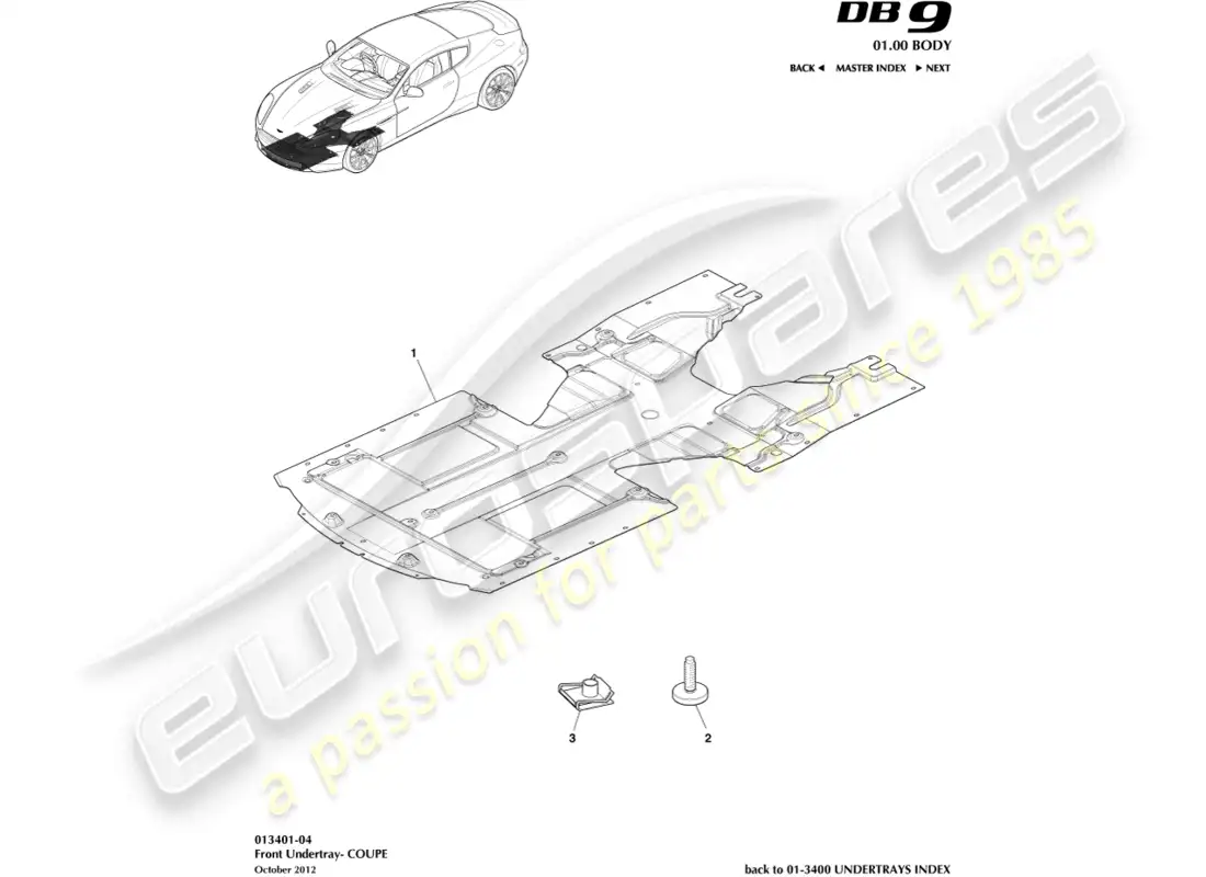 aston martin db9 (2014) bandeja inferior delantera, cupé diagrama de piezas
