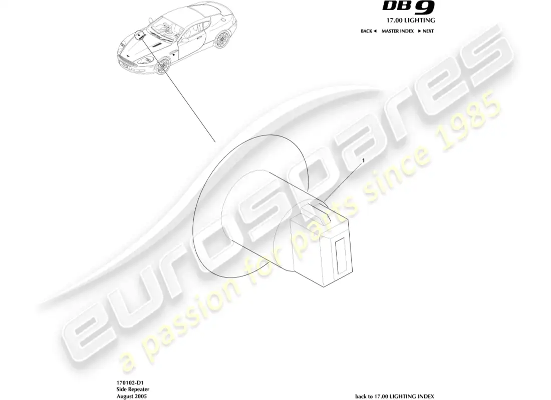 aston martin db9 (2009) repetidores laterales diagrama de piezas