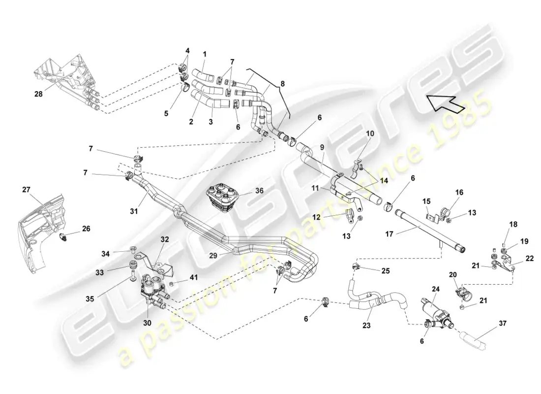 lamborghini lp550-2 spyder (2014) mangueras y tubos de refrigerante diagrama de piezas