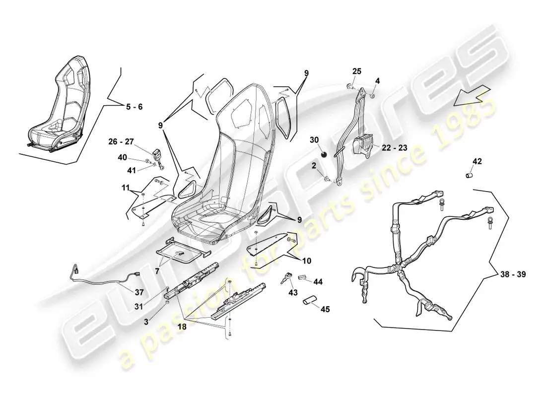 lamborghini superleggera (2008) asiento deportivo diagrama de piezas