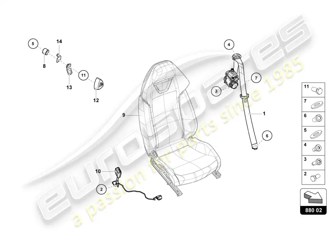 lamborghini sto (2022) cinturones de seguridad diagrama de piezas