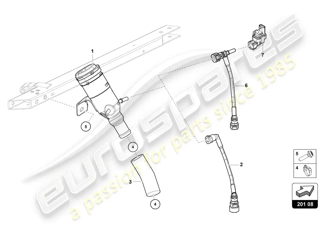 lamborghini evo coupe (2021) cuello de llenado de combustible diagrama de piezas