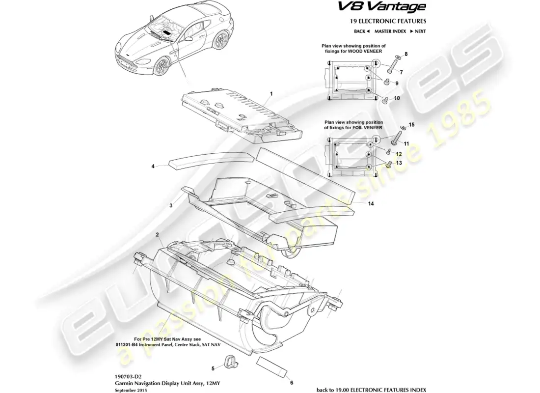 aston martin v8 vantage (2008) pantalla de navegación, 12my diagrama de piezas