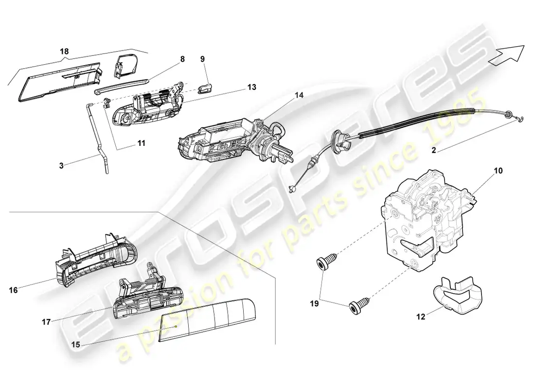 lamborghini blancpain sts (2012) cerradura de la puerta diagrama de piezas