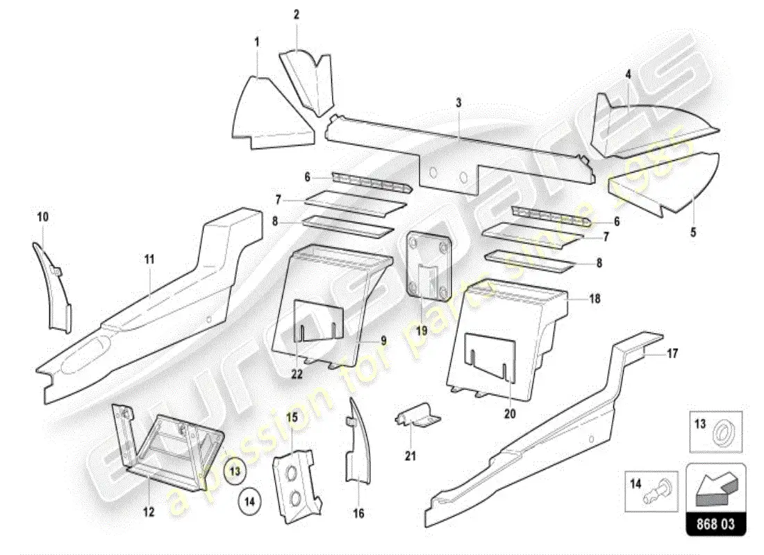 lamborghini diablo vt (1995) decoración interior diagrama de piezas