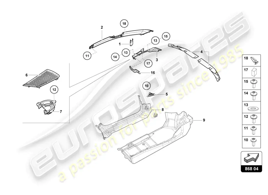 lamborghini sto (2024) moldeado del pilar interior diagrama de piezas
