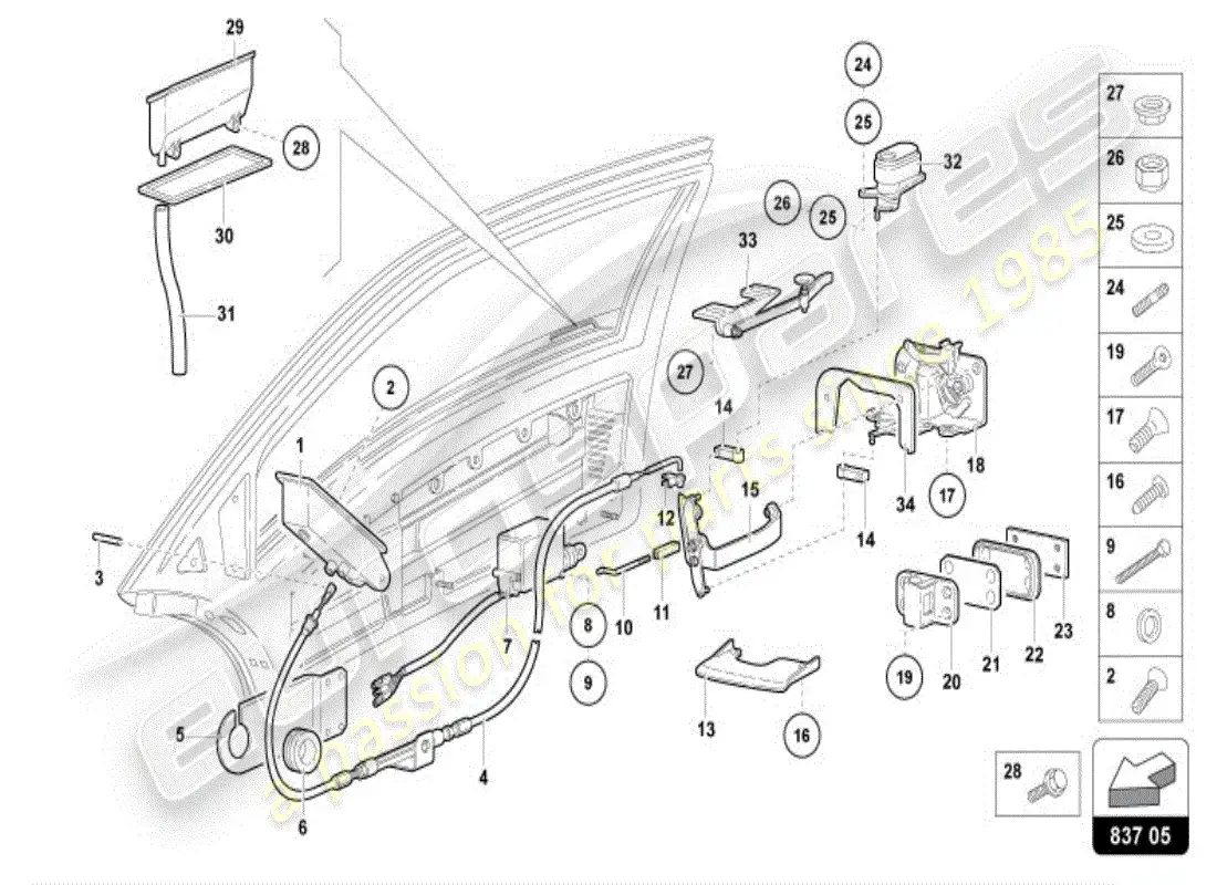 lamborghini diablo vt (1996) diagrama de piezas de la puerta