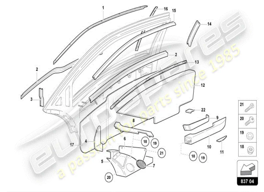 lamborghini diablo vt (1996) diagrama de piezas de la puerta del conductor y del pasajero