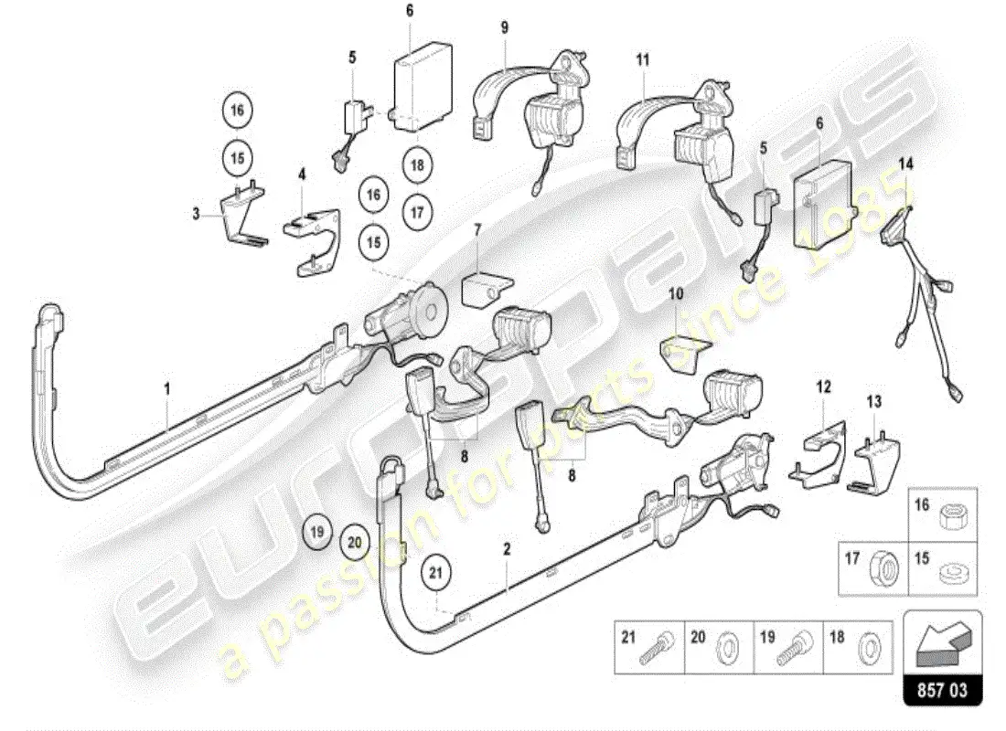 lamborghini diablo vt (1995) cinturones de seguridad diagrama de piezas