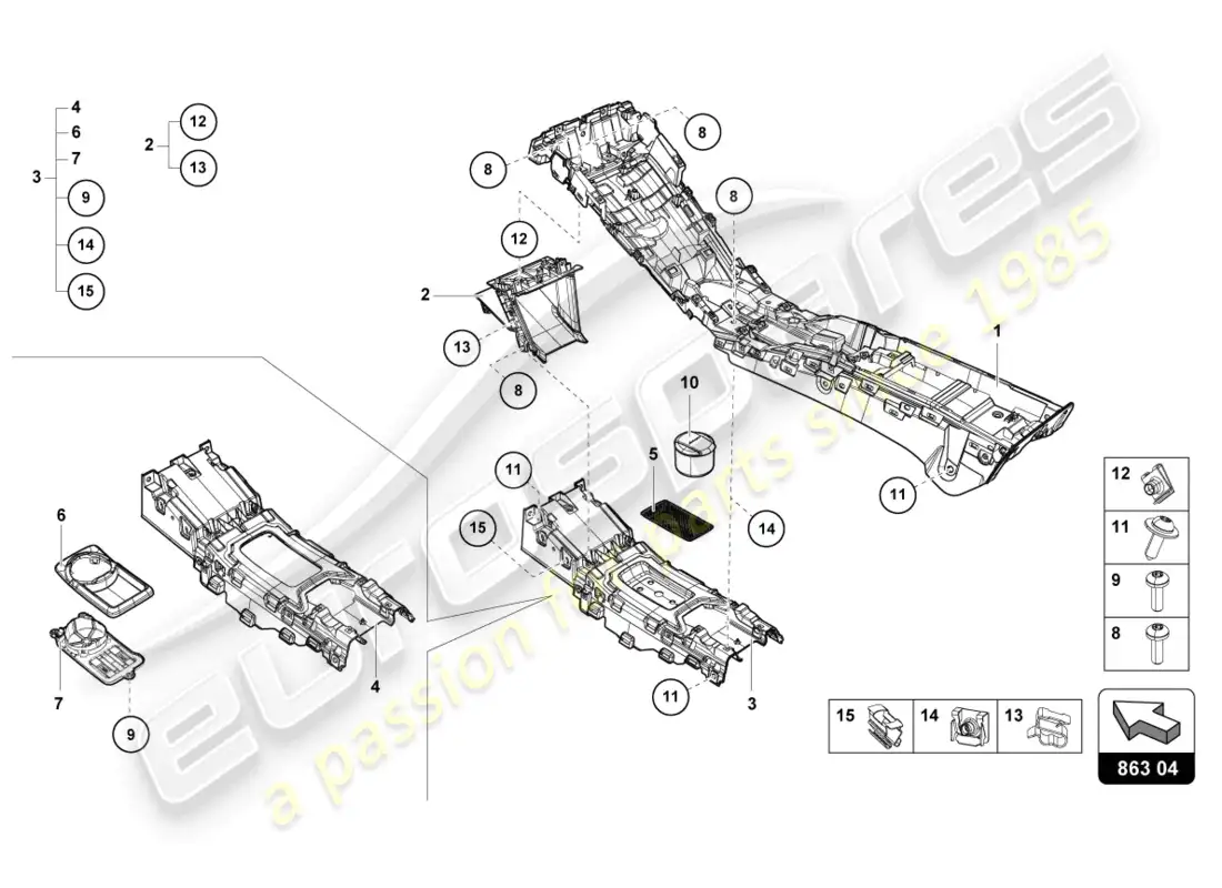 lamborghini evo coupe 2wd (2022) túnel diagrama de piezas