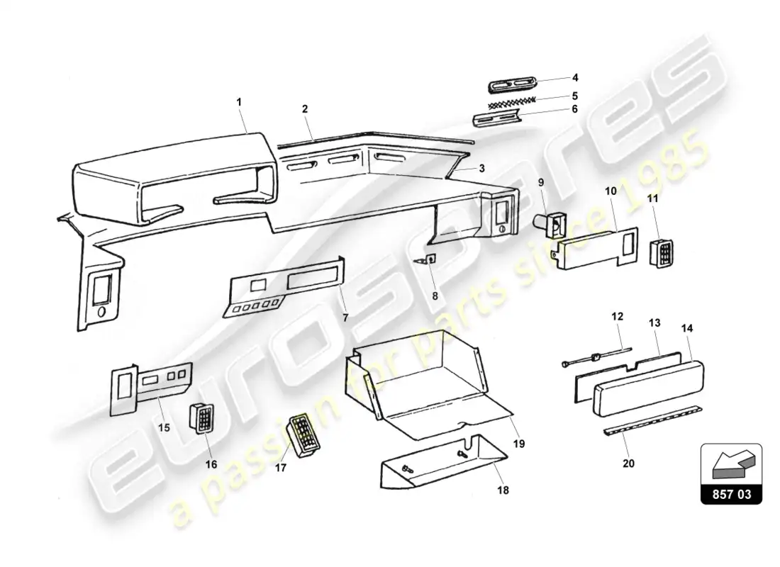 lamborghini countach 25th anniversary (1989) panel diagrama de piezas