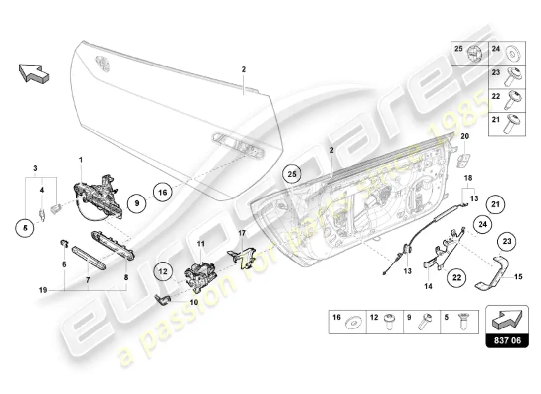 lamborghini tecnica (2023) manija de puerta interior diagrama de piezas