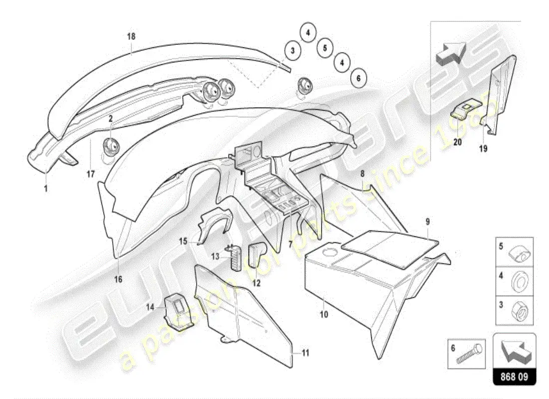 lamborghini diablo vt (1999) decoración interior diagrama de piezas