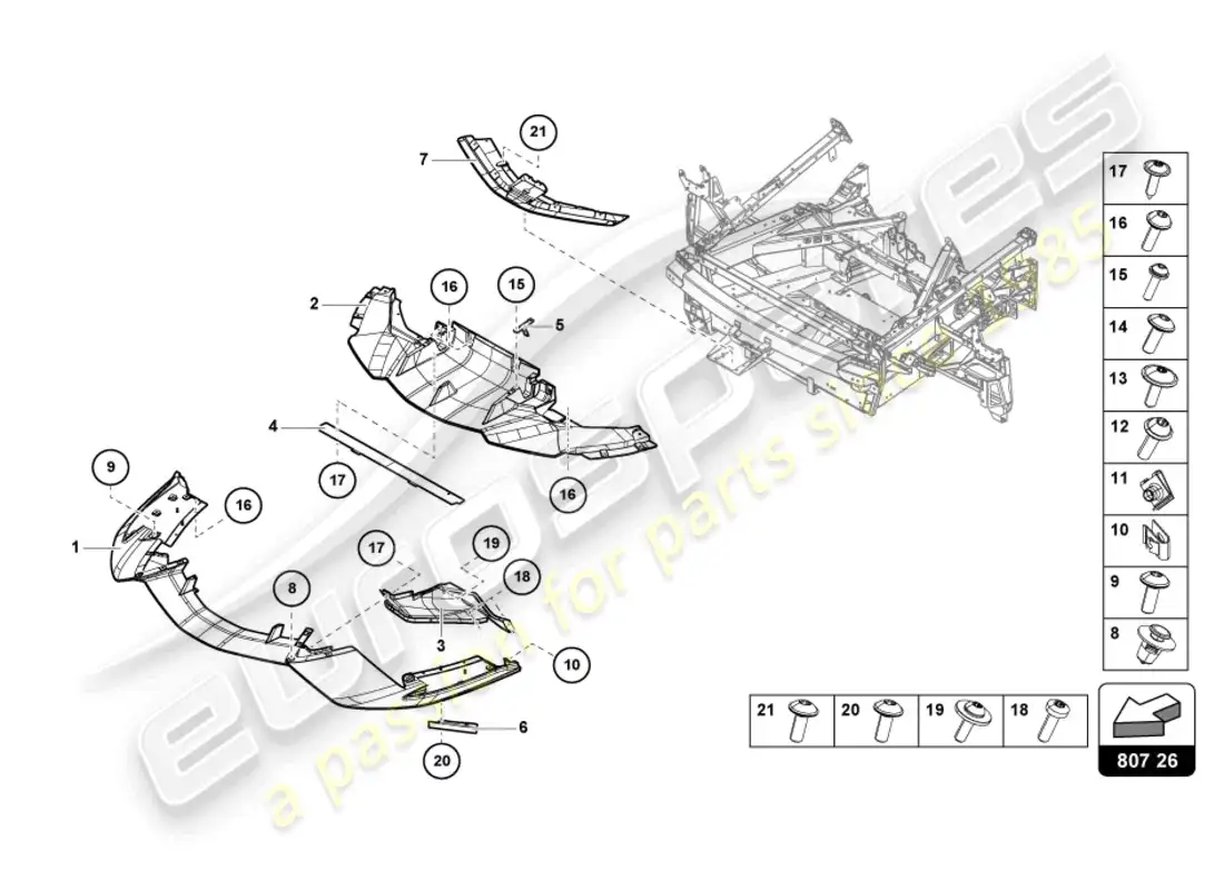 lamborghini sian roadster (2021) parachoques delantero completo diagrama de piezas